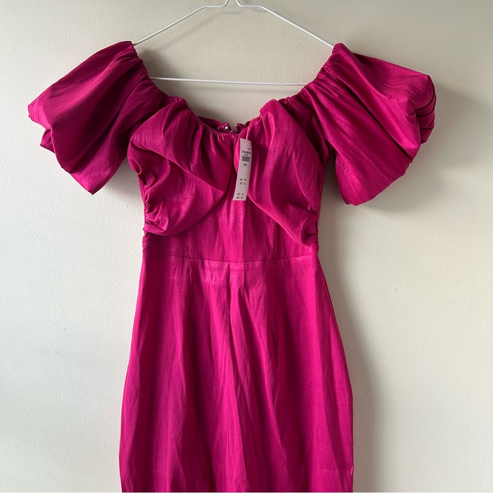Abercrombie & Fitch Taffeta Off-The-Shoulder Midi Dress Fuchsia Pink XS NWT - Picture 5 of 14